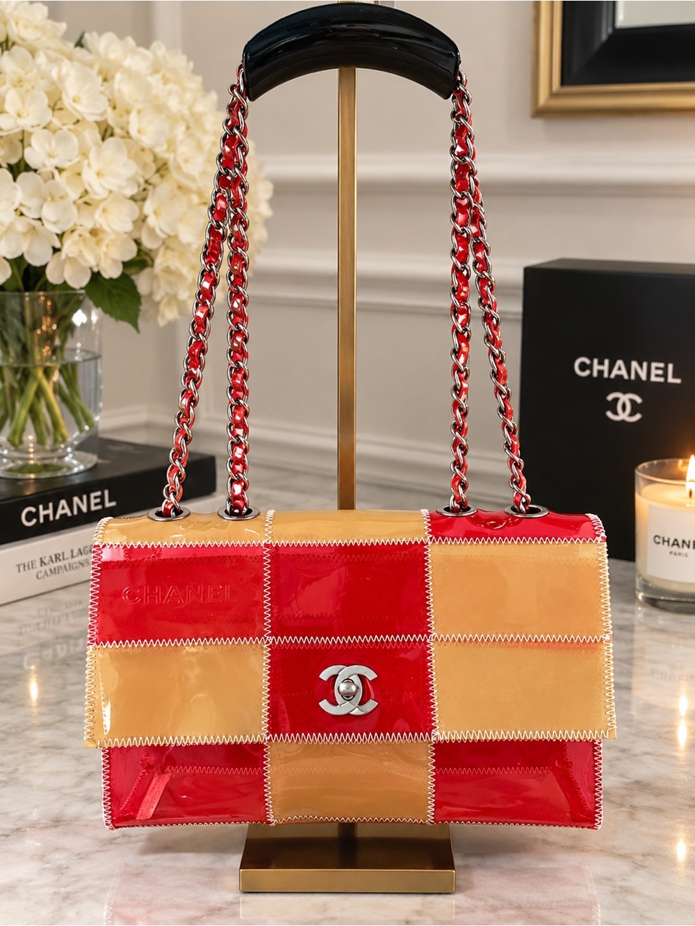 CHANEL Matelasse PVC Patchwork Flap Bag. Pink and Beige.